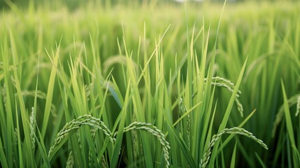 Obraz premium Close-Up of Rice Plants in a Lush Field