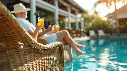 Relaxing by the Pool with Refreshing Drinks at Sunset 