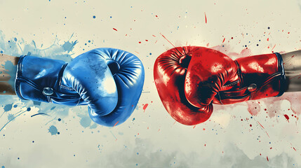Fair and sustainable business competition concept, fair fights in financial and sports games, Competition for benefits and growth in business and industry, red and blue boxing glove