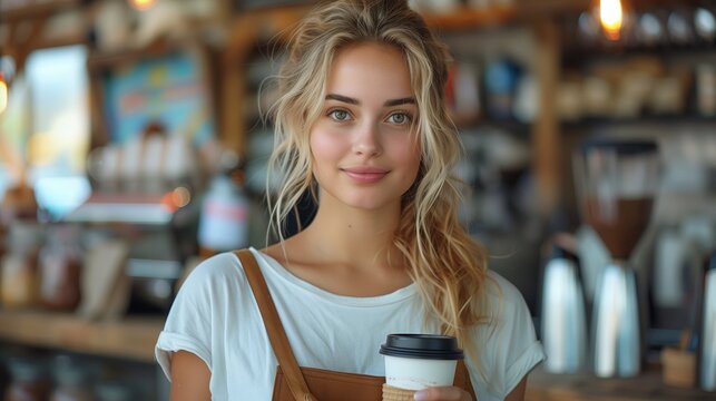 Young Woman Holding Coffee Cup in Cafe During Daytime