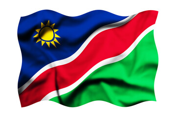 Waving the flag of Namibia on a transparent background. 3d rendering. Clipping Path Included