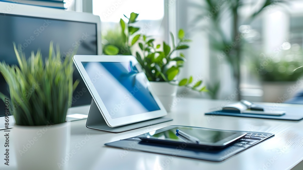 Aufkleber charging tablet on sleek modern desk in efficient tech workspace
