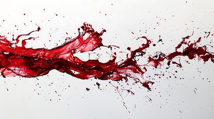 Ruby red paint splashes merging and blending, forming intriguing shapes on a blank white canvas.