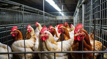 hens in factory chicken in cages