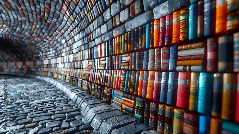 Aufkleber modern library interior with colorful books neatly arranged on shelves, creating an inviting and org