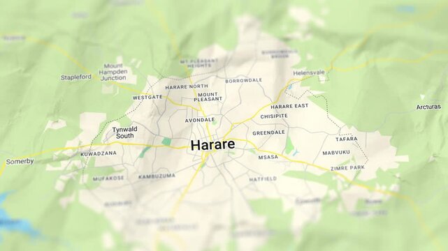 Harare Capital of Zimbabwe Paper Map, Slider Shot