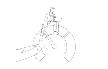 Continuous one line drawing of manager's hand control employee performance gauge, helping to improve employee performance concept, single line art.
