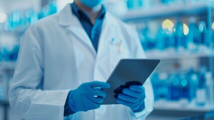 Researcher analyzing clinical trial data on a computer screen, photorealistic, laboratory setting