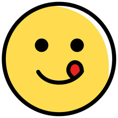 Expressive emoji icon of smiling with the tongue out. Vector illustration isolated on a white background.