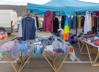 Used Clothes Second Hand Garment Stand at Flea Market