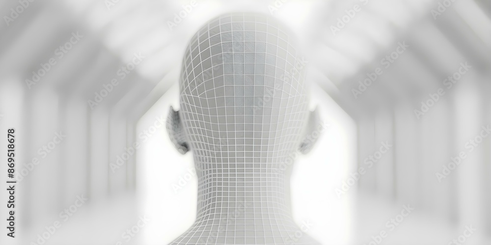 Aufkleber 3d wireframe model of a male figure with retrofuturistic design in virtual reality setting. concept 