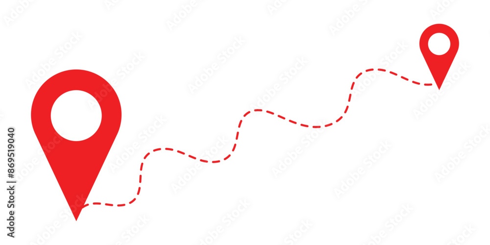 Poster road location icon. route location icon isolated on white background. red location map path distance