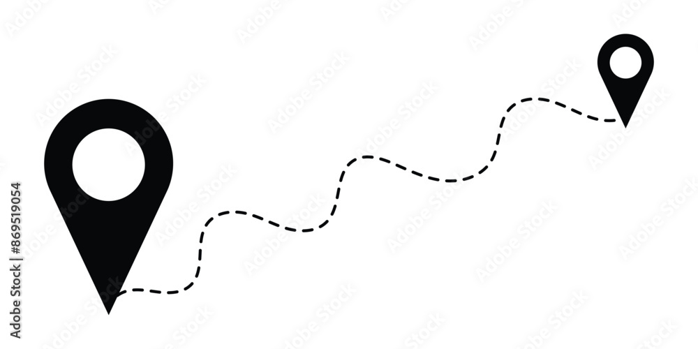 Poster road location icon. route location icon isolated on white background. location map path distance ico
