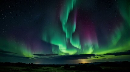 Fototapeta premium Beautiful Aurora night light landscape background.