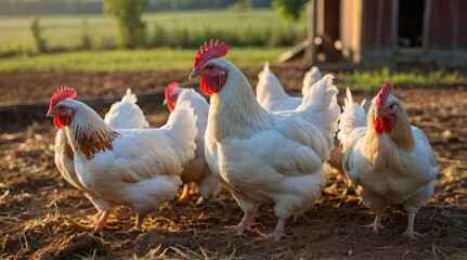 Fototapeta premium Photo adult woman group of chickens on the farm