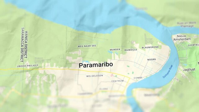 Paramaribo Capital of Suriname Paper Map, Slider Shot