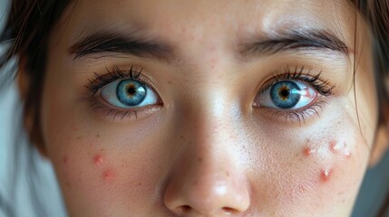 Fototapeta premium Teenager worry about acne and easily irritated skin conditions. sensitive skin and skin care concept.