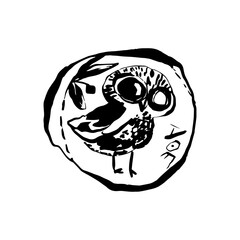 Owl of Athena, ancient coin, hand drawn, line art vector illustration
