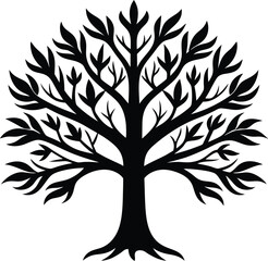 symmetrical oak brunch tree black silhouette illustration