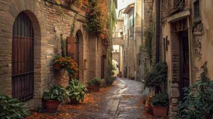 Fototapeta premium Charming, narrow street in Spello, an ancient town in Italy.