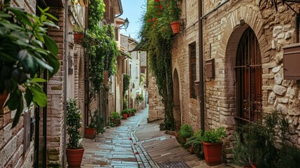 Fototapeta premium Charming, narrow street in Spello, an ancient town in Italy.