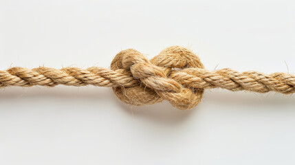 Fototapeta premium Hessian rope with a knot or loop on a white surface.