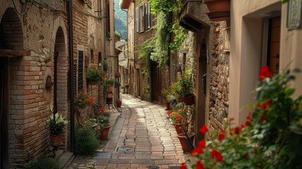 Fototapeta premium Charming, narrow street in Spello, an ancient town in Italy.