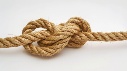 Hessian rope with a knot or loop on a white surface.