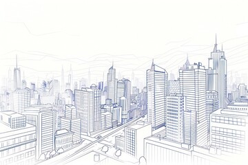 Fototapeta premium Simplistic line drawing of a cityscape, focusing on architectural elements and urban design.