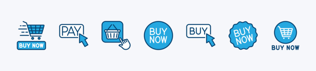 Set of buy or shop now button icon. Containing click arrow with shopping cart, online shop, purchase for app and website. Vector illustration