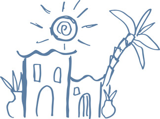 Hand drawn Doodle Vector Euro minimal Abstract Trending art motifs eurosummer cute Mediterranean sketch fashion pen sketch logo cute 