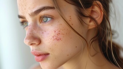 Fototapeta premium Teenager worry about acne and easily irritated skin conditions.