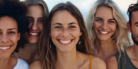 Obraz premium A fun day in the city with a diverse group of friends. Concept City Exploration, Urban Adventures, Diversity and Inclusion, Friendship Goals, Vibrant City Life