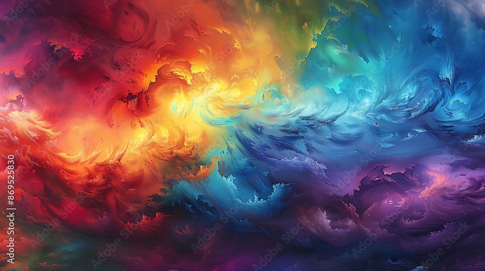 Poster spectrum of vibrant colors swirling and dancing in perfect harmony, creating a melodic symphony of h
