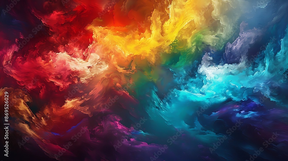 Poster spectrum of vibrant colors swirling and dancing in perfect harmony, creating a melodic symphony of h