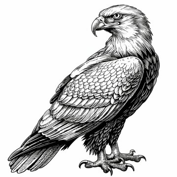 recommend clip art: Retro hand-drawn illustration of Eagle, Vintage engraved icon design, Isolated on white background
