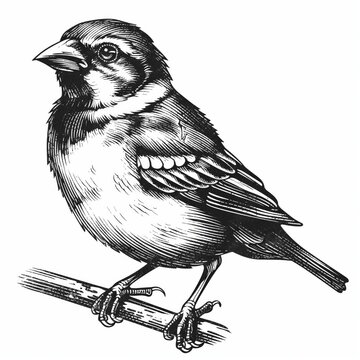 recommend clip art: Retro hand-drawn illustration of Sparrow, Vintage engraved icon design, Isolated on white background