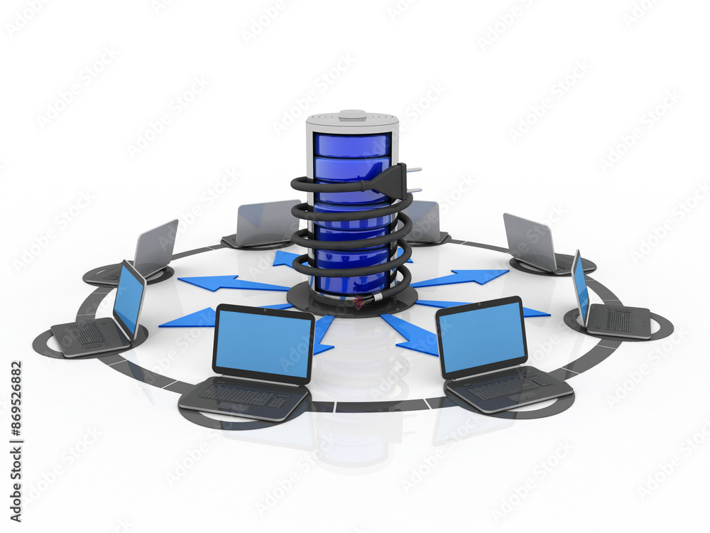 Poster 3d rendering technology computer database storage connected optical cable