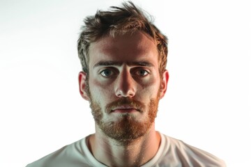 Obraz premium lone man playing soccer alone against a white backdrop