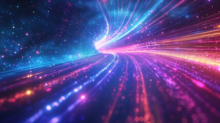Obraz premium Vibrant abstract digital background with swirling multicolored light trails creating a dynamic and futuristic visual effect.