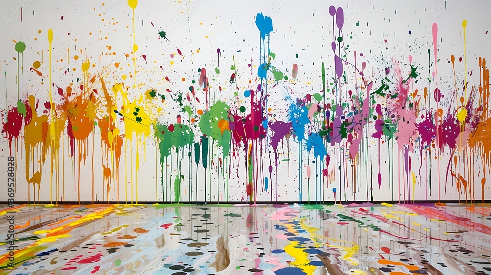Aufkleber spirited arrangement of colorful paint splatters creating a dynamic and lively environment.