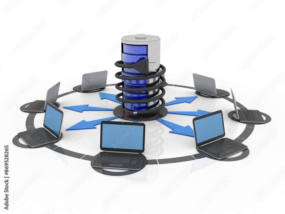 Poster 3d rendering technology computer database storage connected optical cable