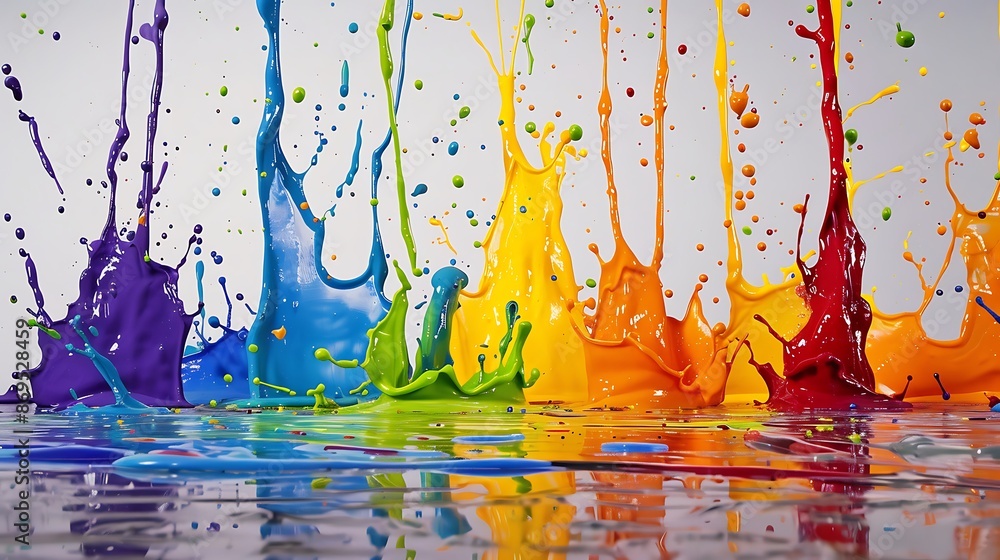Poster spirited arrangement of colorful paint splatters creating a dynamic and lively environment.