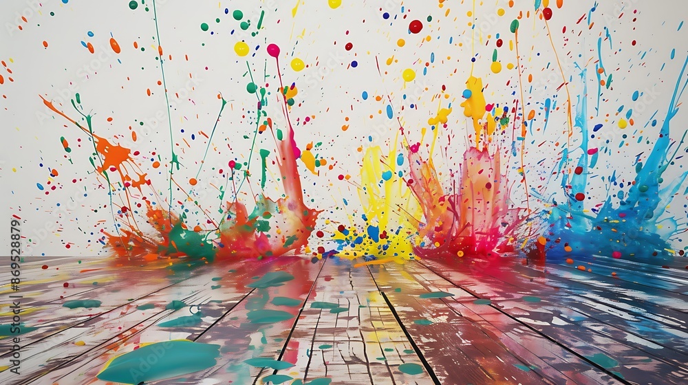 Aufkleber spirited arrangement of colorful paint splatters creating a dynamic and lively environment.