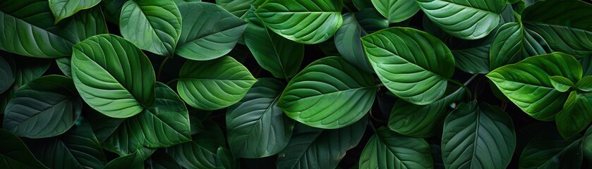 Close-up of lush green leaves, creating a natural, textured background.