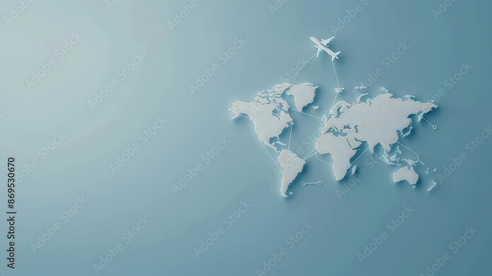 Poster a clean and modern travel banner showcasing a simple map outline with pinpointed destinations, compl