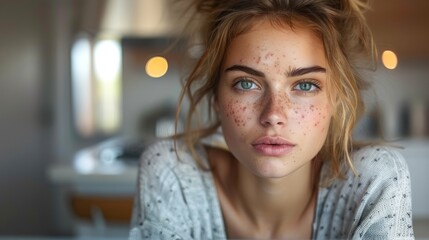 Obraz premium Teenager worry about acne and easily irritated skin conditions.