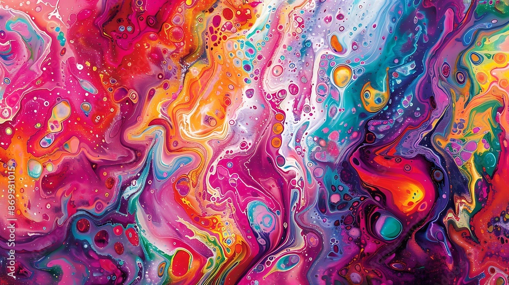 Poster swirls of color and playful splashes of liquid joy blend seamlessly on a textured canvas, forming a 