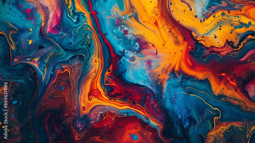 Poster swirls of color and playful splashes of liquid joy blend seamlessly on a textured canvas, forming a 