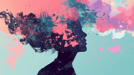 Obraz premium Abstract Woman Silhouette with Colorful Paint Splatter